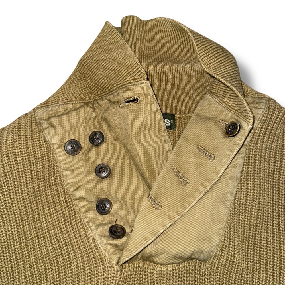 Orvis Mens Sweater Khaki Large Military WWII Mechanic Commando Elbow Patches - Picture 4 of 6